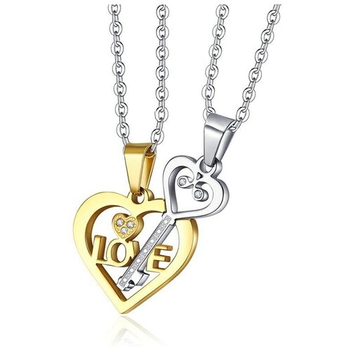 кулоны для влюблённых ключ от сердца Комплект украшений, циркон, длина 55 см