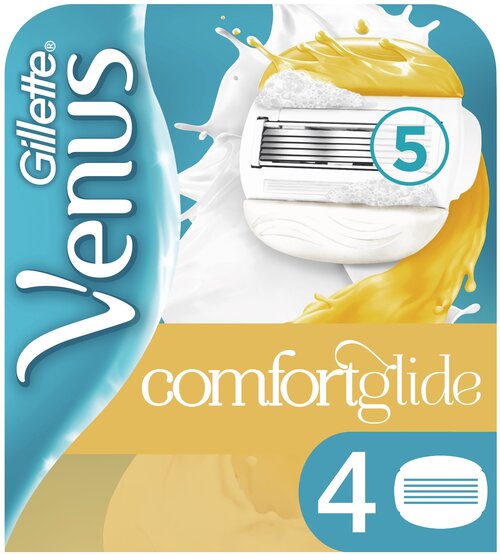 Venus ComfortGlide with Olay Сменные лезвия cо встроенными полосками с гелем для бритья, 4 шт., с 4 сменными лезвиями в комплекте