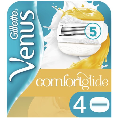 Venus ComfortGlide with Olay Сменные лезвия cо встроенными полосками с гелем для бритья, 4 шт., с 4 сменными лезвиями в комплекте сменные кассеты для бритья venus 2шт 3014260264505 1 шт