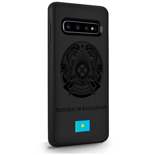 Черный силиконовый чехол SignumCase для Samsung Galaxy S10 Черный лаковый Герб Казахстана для Самсунг Галакси С10