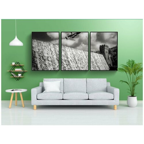 фото Набор модулных постеров для интерьера "плотина, ланкастера бомбардировщик, ww2" 60x90 см. в тубусе, без рамки lotsprints