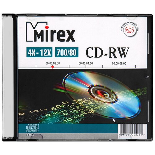 Перезаписываемый диск CD-RW Mirex 700Mb 12x slim box, 1 шт. оптический диск cd rw vs 700mb 4 12x slim case 1шт vscdrwsl01