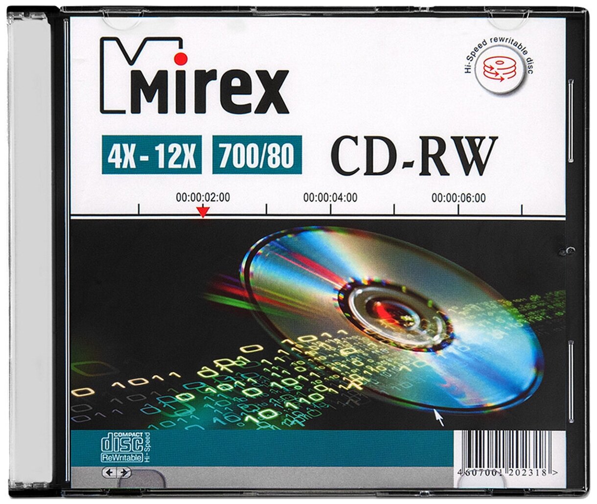 Перезаписываемый диск CD-RW Mirex 700Mb 12x slim box, 1 шт.