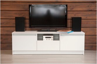 Тумба под телевизор Hesby TV Stand 2 с ящиками и полкой в гостиную. Габариты: 140х44х45см. Цвет: белый