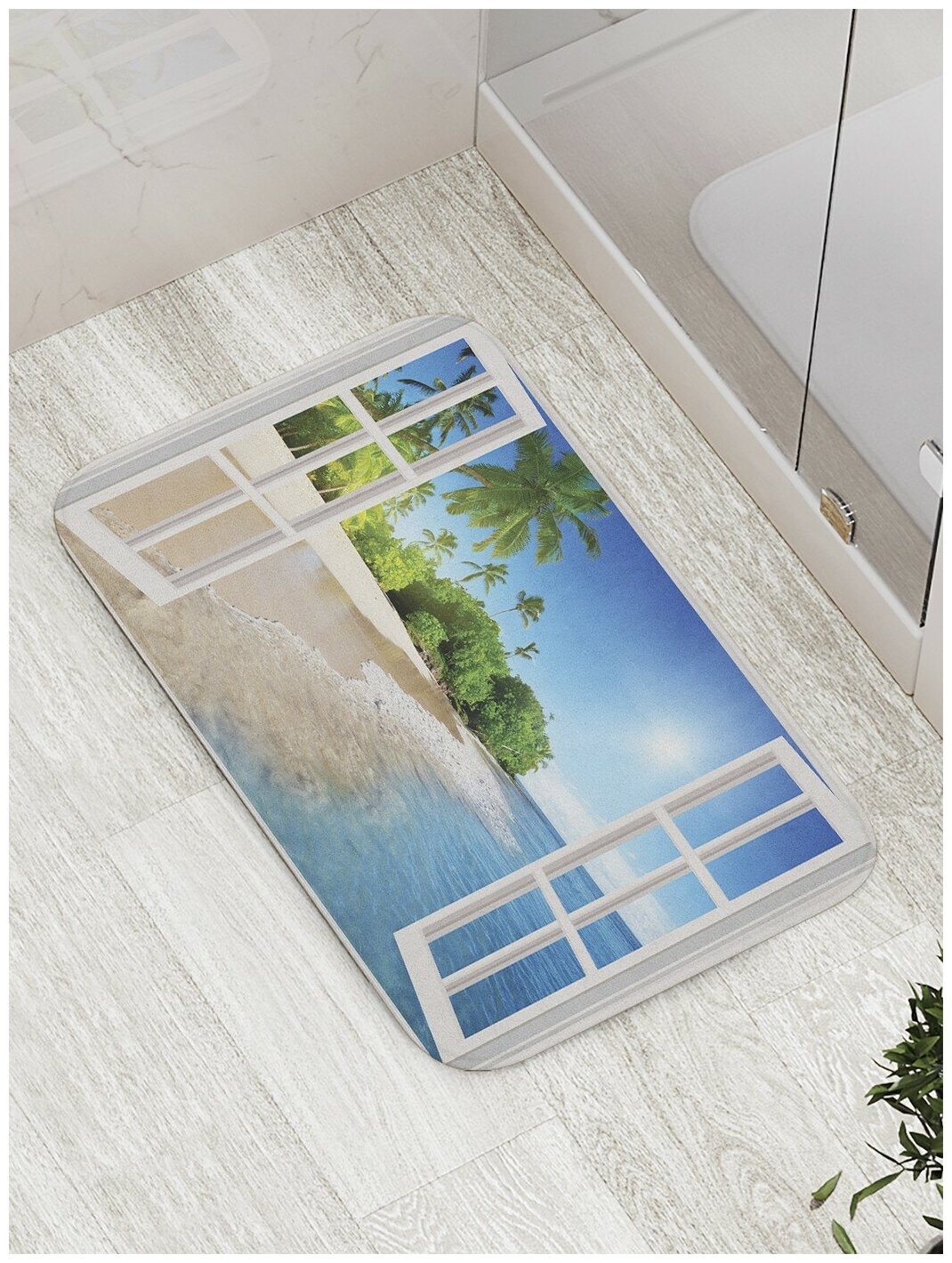 Коврик JoyArty противоскользящий "Окно тропиков" для ванной, сауны, бассейна, 77х52 см