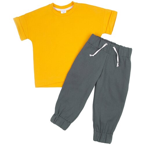 фото Костюм детский amarobaby jump (футболка, брюки), желтый/серый, размер 116-122