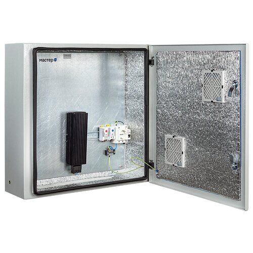 Климатический навесной шкаф МАСТЕР-4УТПВ-П+ с вентиляторными решетками (пассивная вентиляция) и защитным реле от холодного пуска, 600х600х250 мм, IP 54