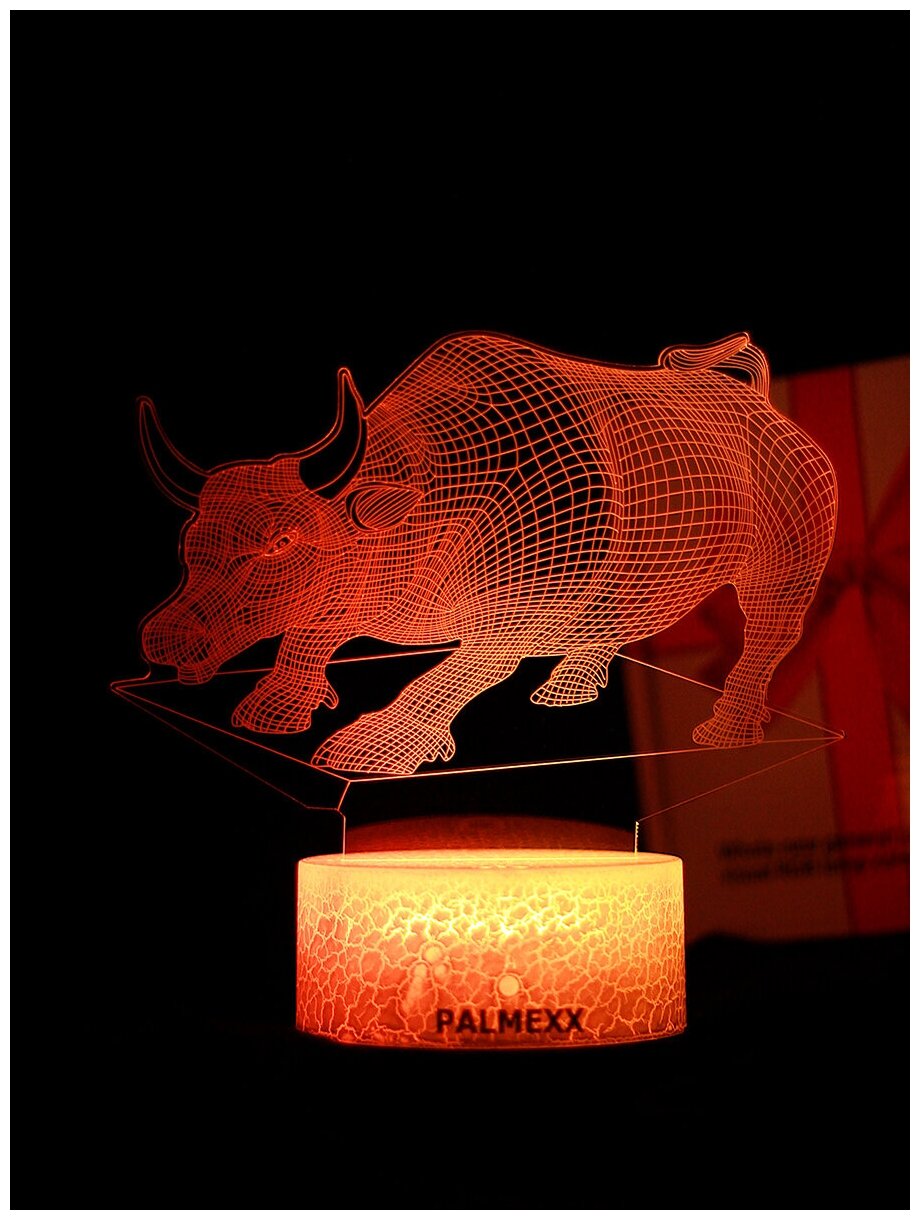Светодиодный ночник PALMEXX 3D светильник LED RGB 7 цветов (бык) LAMP-041