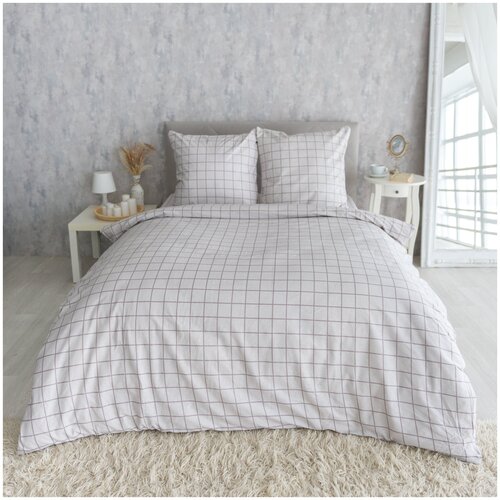 Комплект постельного белья RoomTex 2 спальный с европростыней из бязи 200-8-5 /клетка мокко