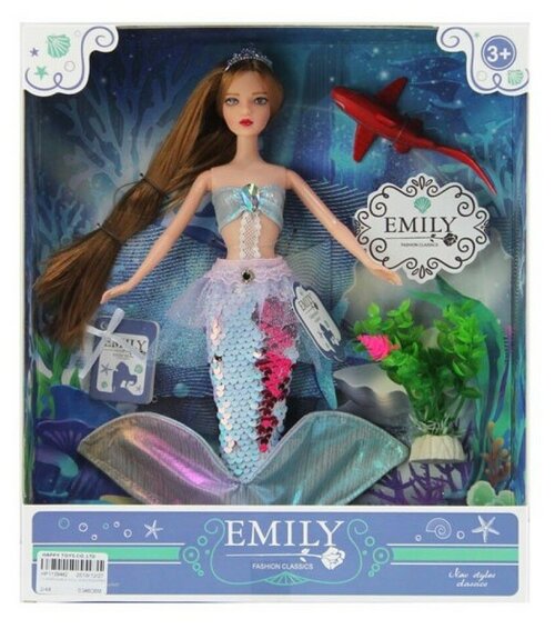 Кукла ABtoys Emily Русалочка (топ и перламутровый хвост), аксессуары, 30см