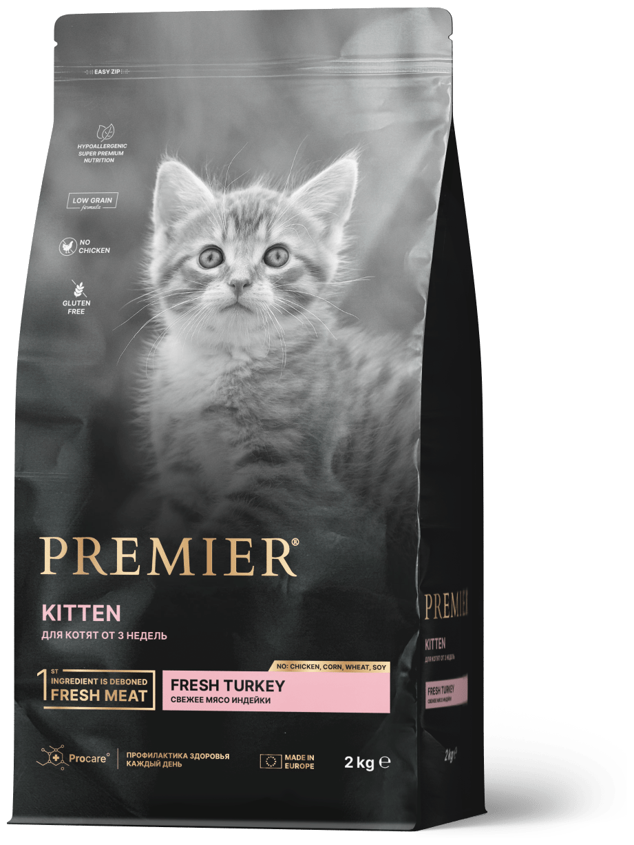 Сухой корм для котят и кошек Premier cat Turkey (Свежее мясо индейки для котят) 2 кг. - фотография № 1