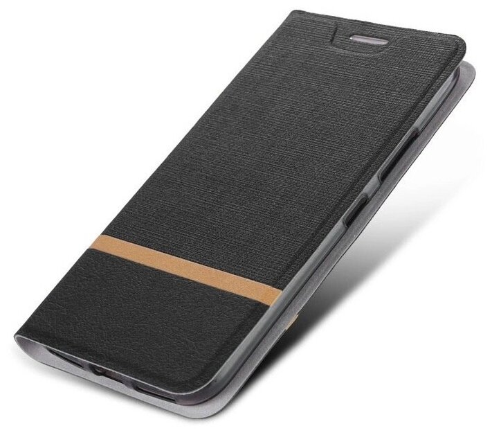 Чехол-книжка MyPads для Google Pixel 4 из водоотталкивающей ткани под джинсу с вставкой под кожу черный