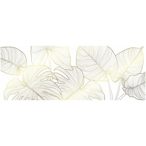 Фотообои Уютная стена Золотые листья на светлом фоне 720х270 см Виниловые Бесшовные (единым полотном)