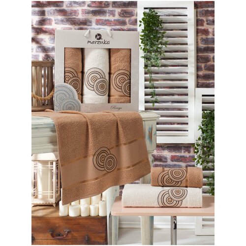 фото Комплект махровых полотенец merzuka в коробке 3 шт. rings