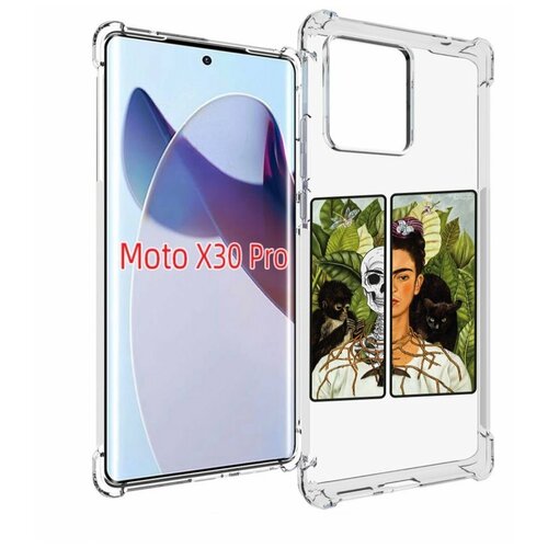 Чехол MyPads сдвоенная картинка девушка скелет для Motorola Moto X30 Pro задняя-панель-накладка-бампер