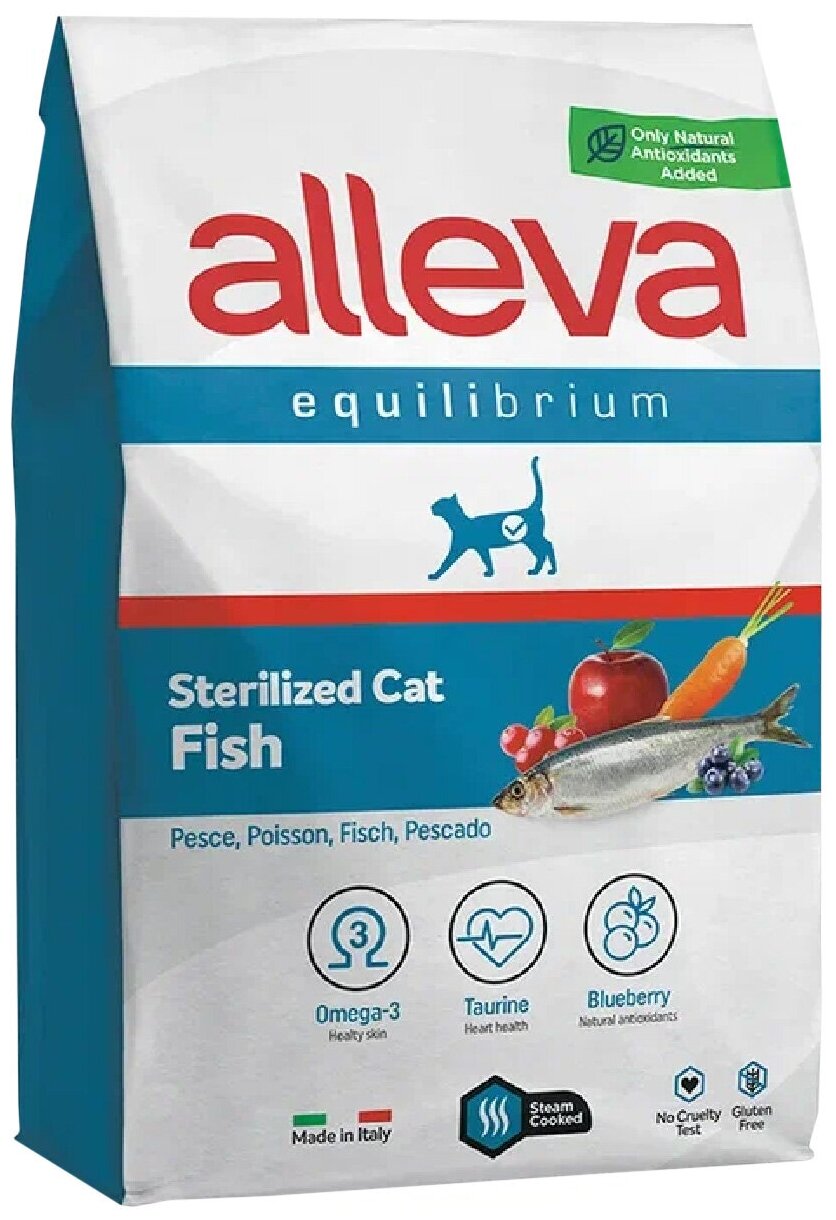 Сухой корм ALLEVA EQUILIBRIUM FISH STERILIZED CAT, для взрослых кастрированных/стерилизованных котов/кошек, с рыбой, 10 кг