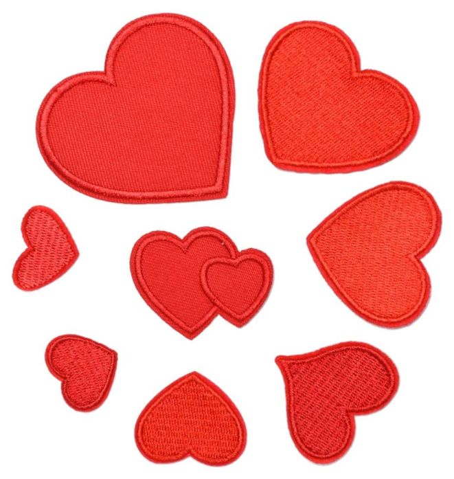 Нашивки на одежду набор сердечки красные термонашивки 8шт.