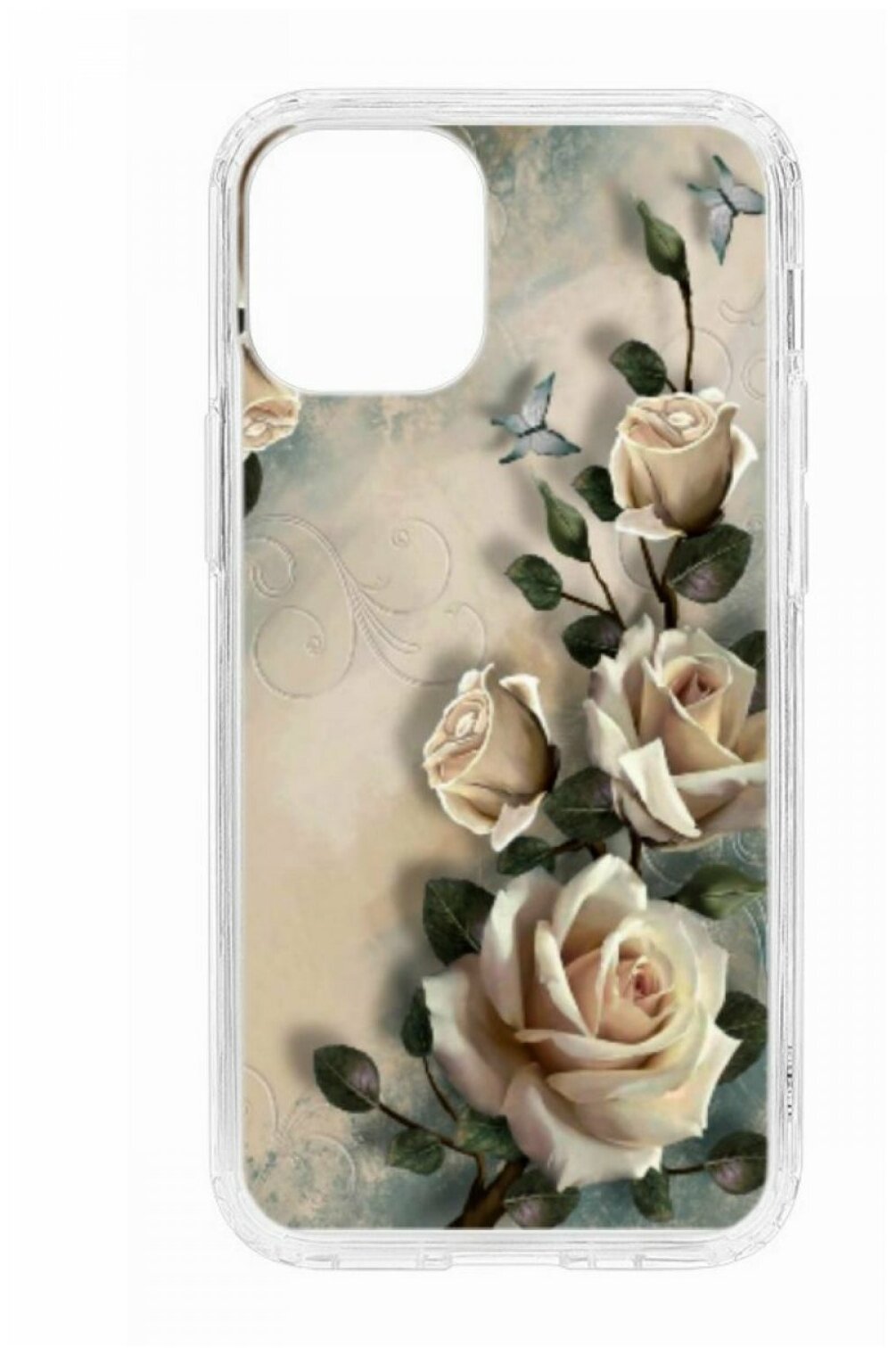 Чехол для iPhone 12 mini Kruche Print MagSafe Белая роза, прозрачная накладка с защитой камеры, с рисунком, противоударный силиконовый бампер с принтом