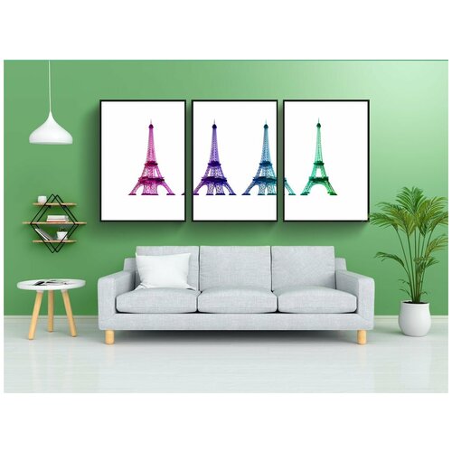 фото Набор модулных постеров для интерьера "эйфелева башня, красочный, франция" 60x90 см. в тубусе, без рамки lotsprints