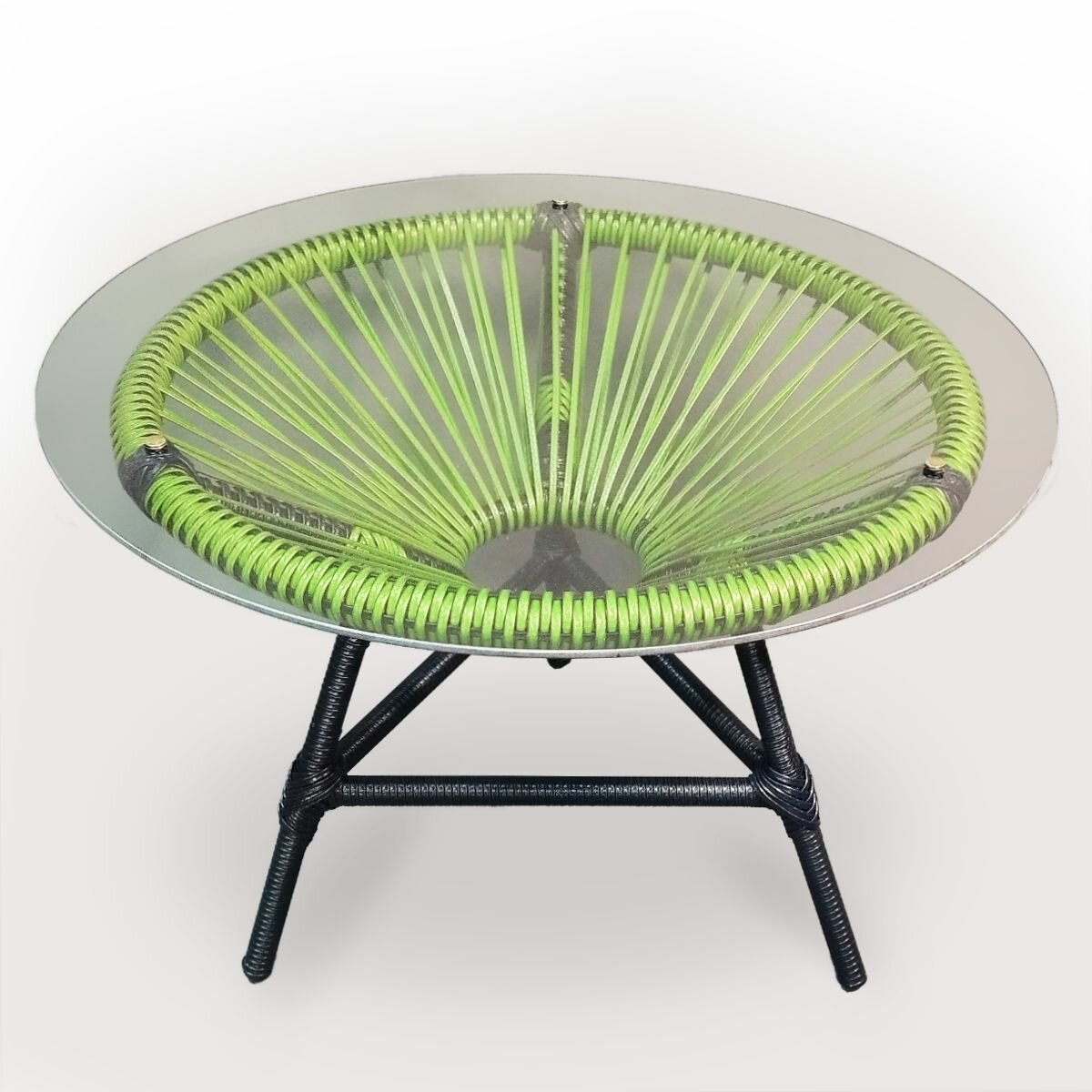 фото Стол круглый садовый (уличный) из искусственного ротанга армандо (зеленый, черный)
