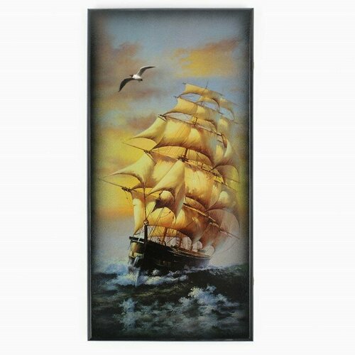 Нарды "Морские", деревянная доска 60 х 60 см, с полем для игры в шашки голубой, бежевый