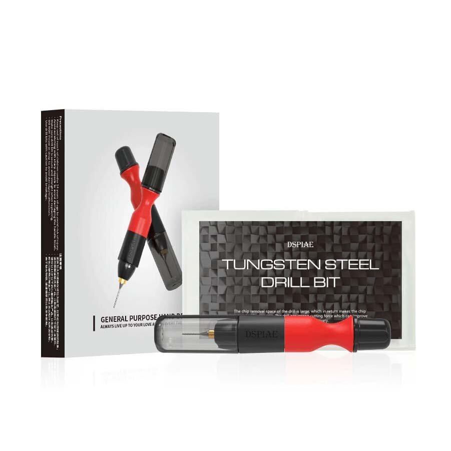 Ручная короткая (65мм) минидрель с 5 сверлами 0.5-2 мм, Dspiae (Китай)