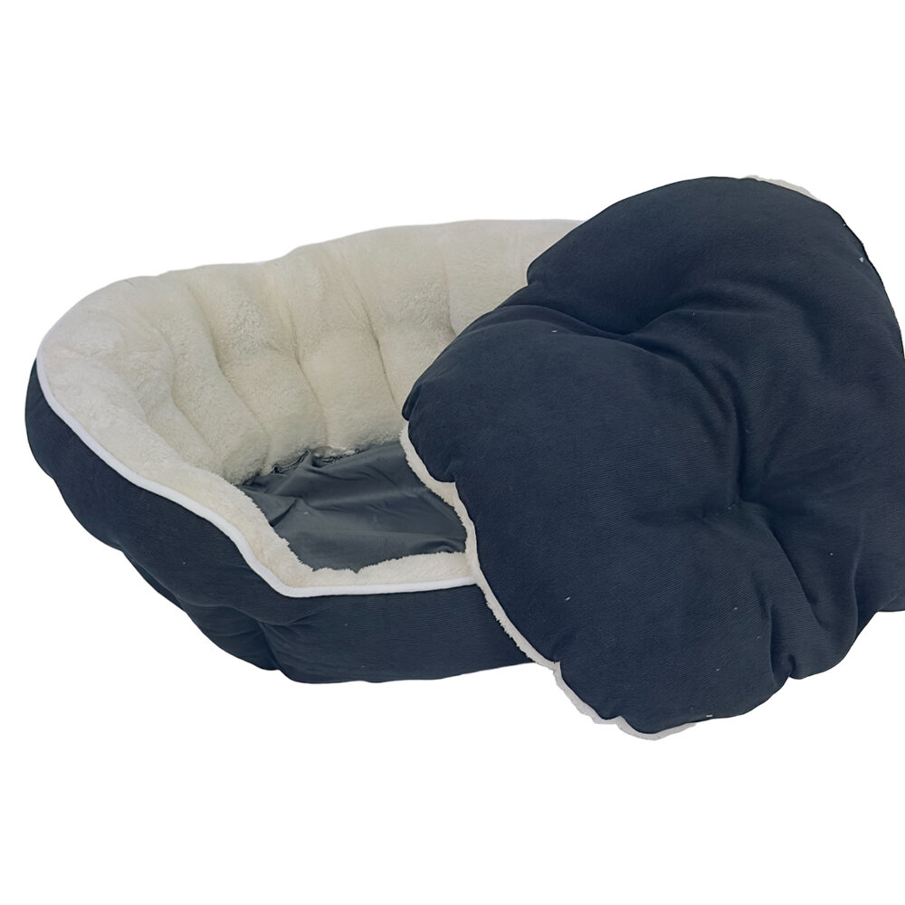 Лежак с бортом 68х59х22 см, вельвет, съемная подушка, черно-белый - фотография № 9
