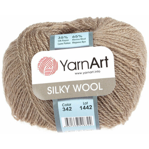 Пряжа YarnArt Silky Wool / 25 гр. 190 м. / 35% шёлк, 65% шерсть мериноса / 342 серобежевый- 2 шт