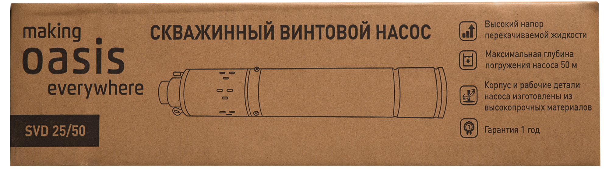 Насосы Скважинные Насос садовый скважинный SVI 25/50, высота подъема 50 м, кабель 15м, 1500 л/час