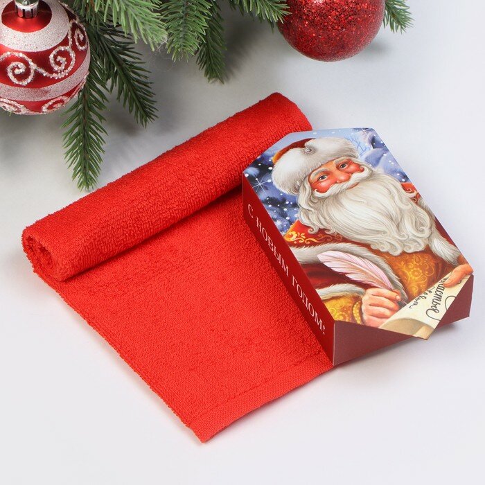 Новый год. Полотенце махровое Этель "Дед Мороз" 30х30 см 100% хл 340 г/м2
