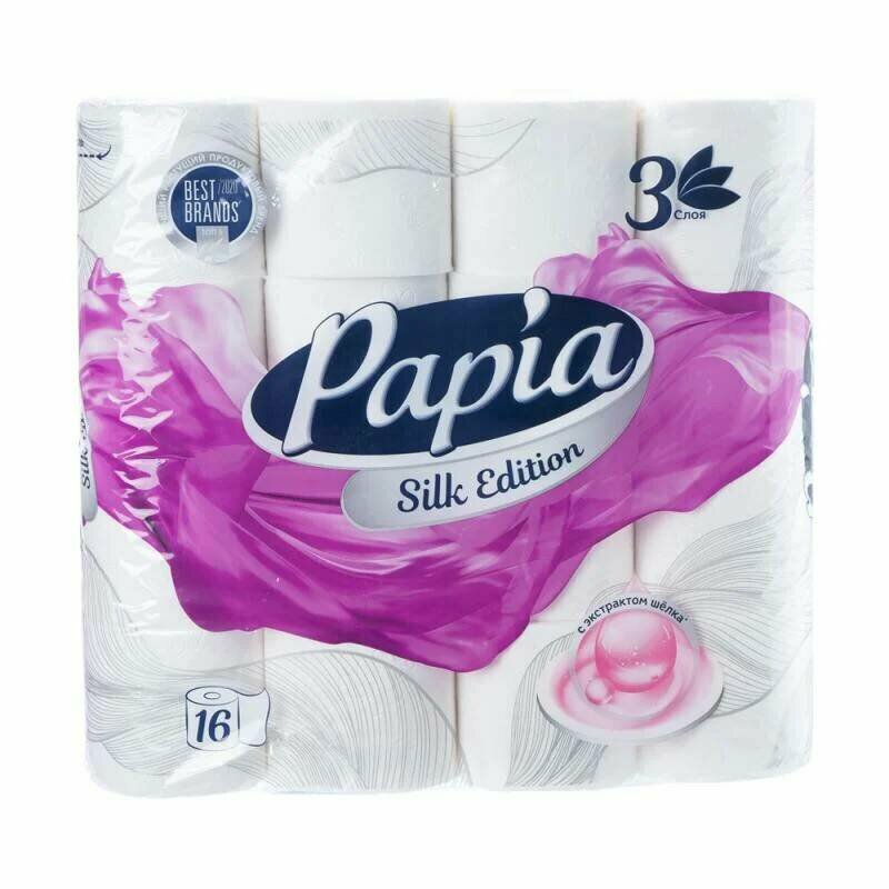 Туалетная бумага Papia белая трехслойная 16 рул, белый, без запаха
