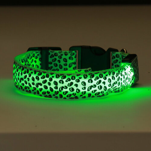 Ошейник с подсветкой Леопард 3 режима свечения размер XL, ОШ 60-70 х 2,5 см зелeный 1 шт