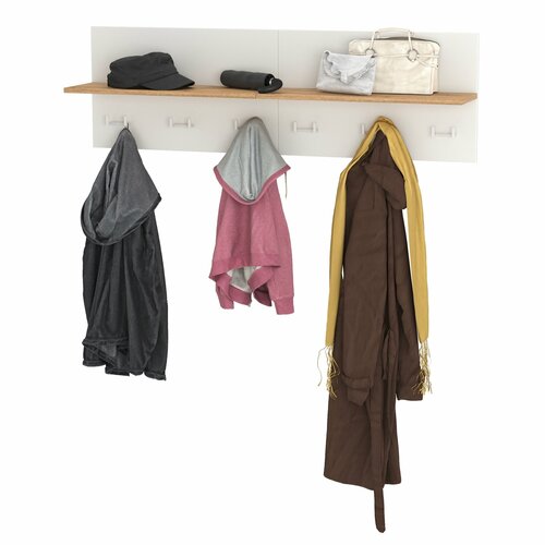 Вешалка с полкой на шесть крючков Моби Октава цвет белый шагреньдуб крафт золотой 3460₽