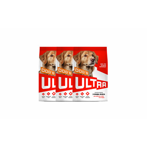 ULTRA Полнорационный сухой корм для взроcлых собак всех пород 3 вида мяса 0,6 кг х 3 шт.