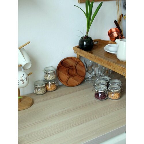 Сервировочная доска MZR, менажница дерево бук, диаметр 25см, бежевая