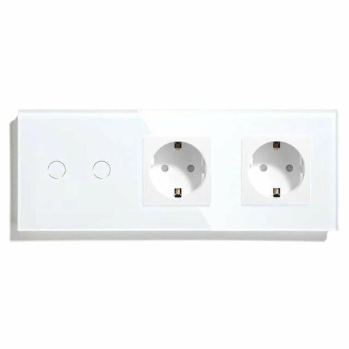 Сенсорный выключатель с розеткой Белый 2 клавиши 2 розетки, 2 поста, закаленное стекло (NL-SKT2. BK16.2W)