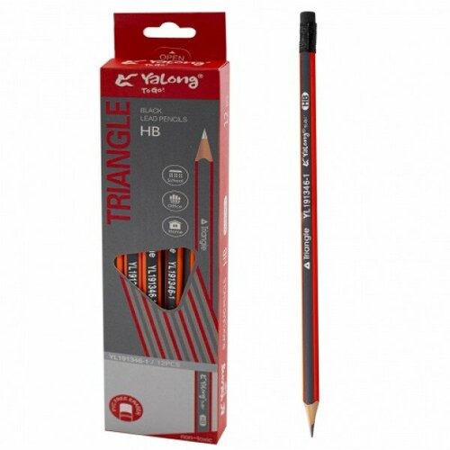 Набор чг карандашей Yalong HB дерево с ластиком трёхгранный заточенный цветной корпус европодвес в уп по 12 шт 92378 368₽