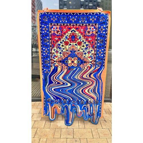 Ковёр комнатный дизайнерский для пола зала гостиной синий 2x1,1 метр