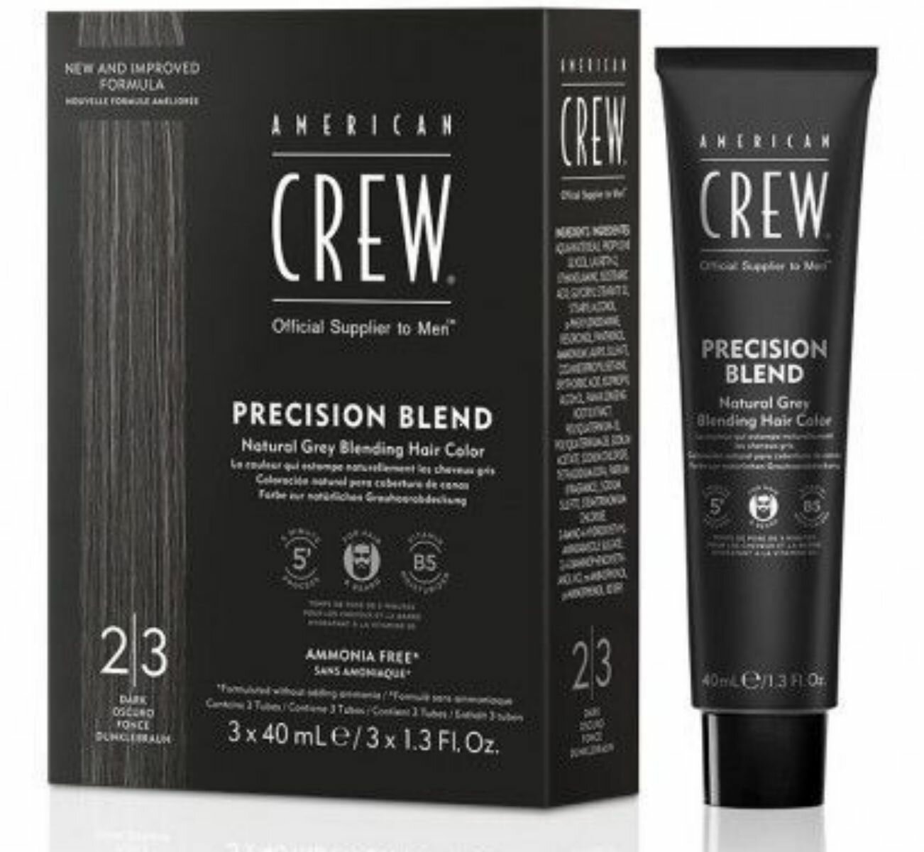 American Crew Precision Blend - Краска для седых волос, для бороды и усов темный оттенок 2/3 3*40 мл