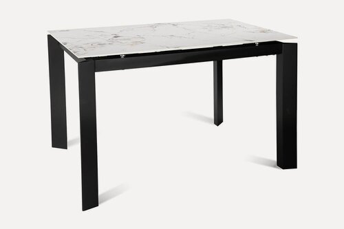 Изображение товара Стол обеденный керамический раздвижной SKY 120 LUCKY CER BK на металлокаркасе, столешница керамика, 120(170)х80 см (белый нефрит глянец/черные ножки)