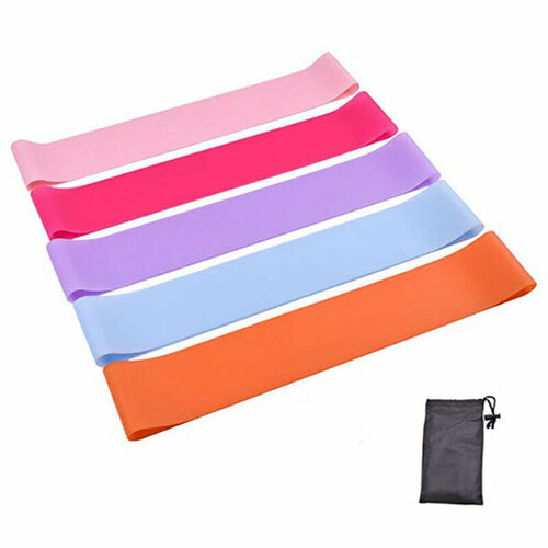 Резинка для фитнеса спортивный набор латексных эспандеров унивесальные женские эластичные петли для йоги и пилатеса тренировочный эспандер для ноги рук ягодиц в сумочке 5 шт инвентарь для похудения 504₽