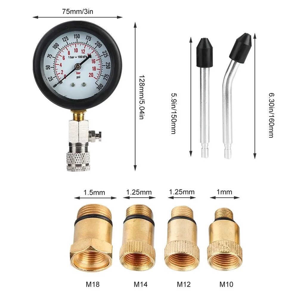 Бензиновый компрессометр с насадками и переходниками 8 предметов