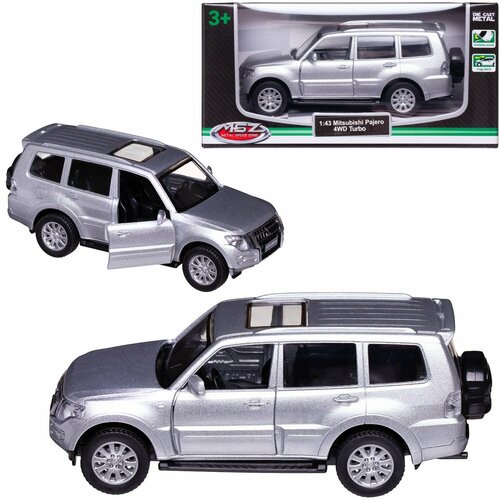 Машинка металлическая MSZ серия 1:43 Mitsubishi Pajero 4WD Turbo, цвет серебряный, инерционный механизм, двери открываются WE-15962S