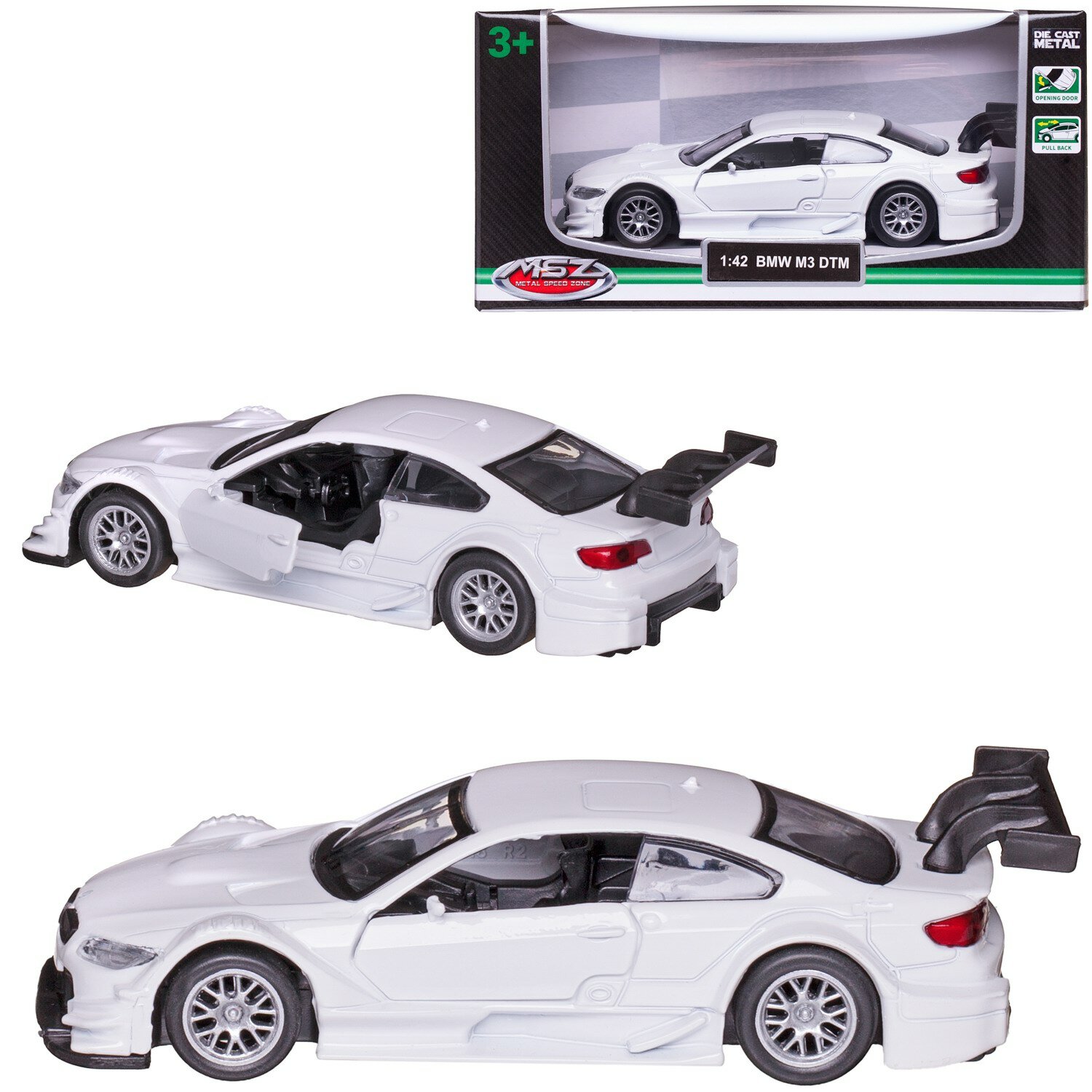 Машинка металлическая MSZ серия 1:43 BMW M3 DTM, цвет белый, инерционный механизм, двери открываются WE-16388W