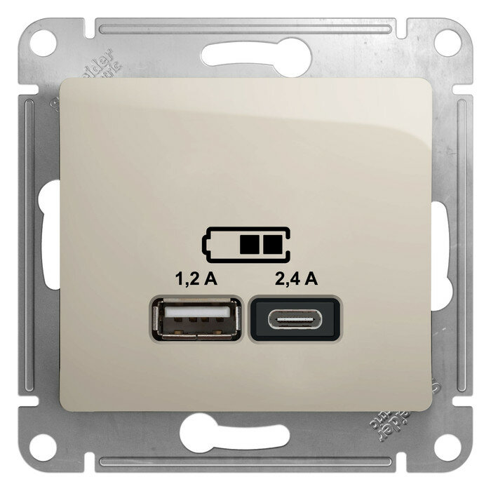 Systeme Electric Glossa Молочный Розетка USB A+С, 5В/2,4А, 2х5В/1,2 А