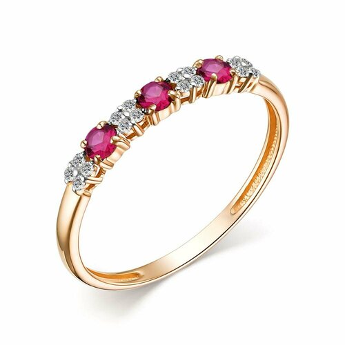 золотое кольцо с рубином бриллиантом Кольцо Diamant online, золото, 585 проба, бриллиант, рубин, размер 17.5