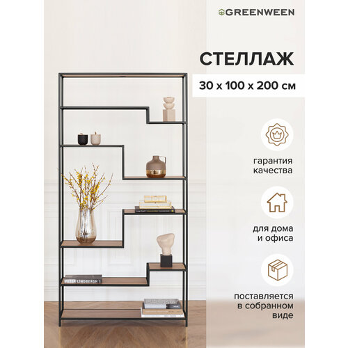 фото Стеллаж металлический, лофт, greenween jaqlene, черный, лдсп робиния