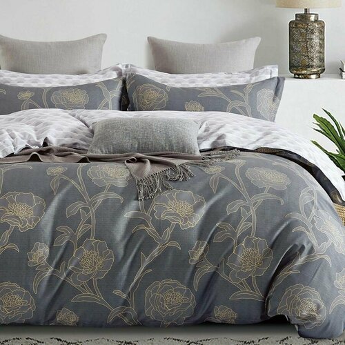 Постельное белье евро Cleo Satin de Luxe комплект пододеяльник на молнии сатин хлопок бежевый, серый, белый, желтый, размер евростандарт