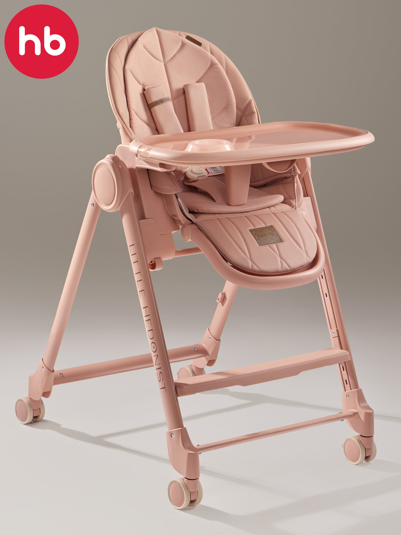 Стульчик для кормления Happy Baby Berny Lux New до 25 кг, шезлонг, 4 поворотных колеса, бежево-красный