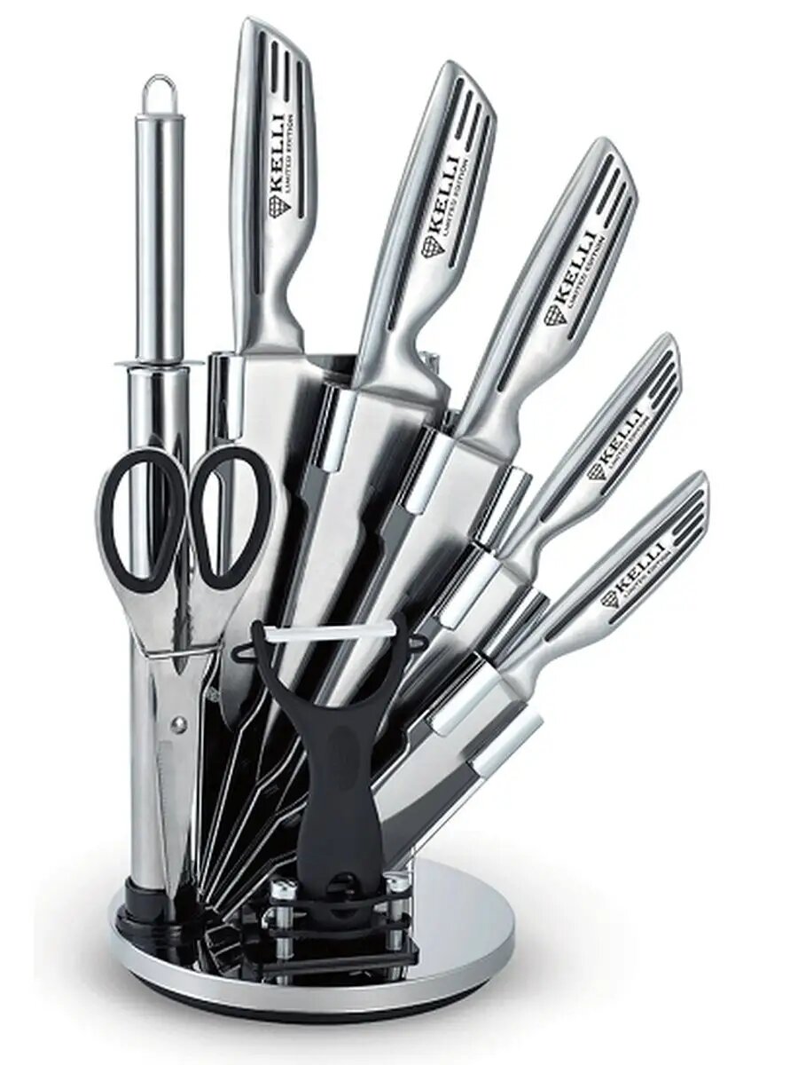 Набор ножей Kelli KL 2120  сталь  9 шт  антибакт  серебристый